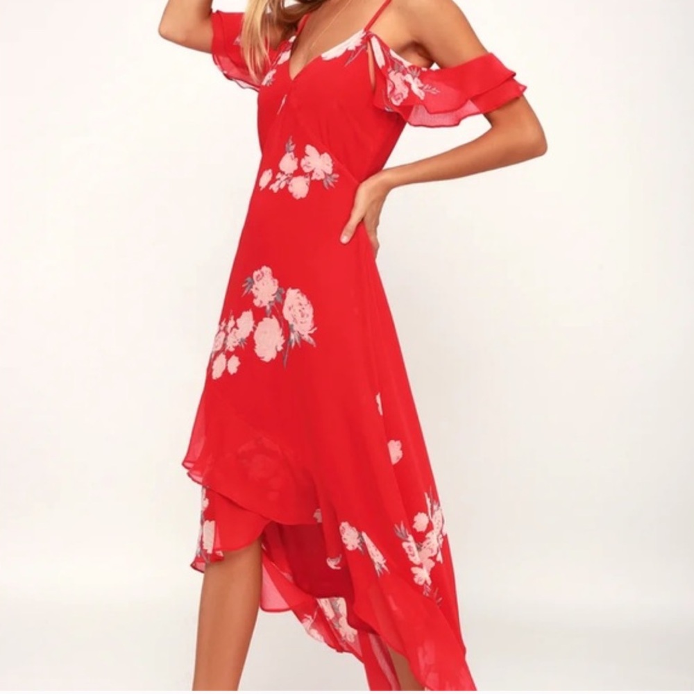 Red floral print dress!